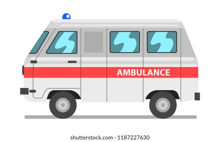 White and red ambulance car, emergency medical van vector Illustration on a white background