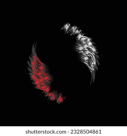 White and red animal wings silhouette isolated om black background