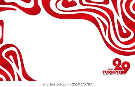 Fondo rojo blanco con forma irregular abstracta en diseño fluido simple. El texto de Turquía significa que es el 29 de octubre, día de la república turca. Diseño de fondo nacional de Turquía