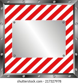 white and red  background with metallic plate