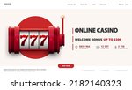 White and red banner with red slot machine and interface elements