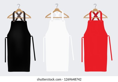 White, Red And Black Aprons, Apron Mockup, Clean Apron. Vector Illustration