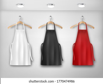 A white, red and black aprons. Mockup aprons. Vector illustration. 