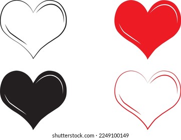Corazón blanco, rojo y negro sobre fondo blanco