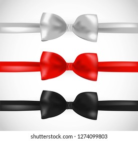 White, red and black ribbon bow vector set