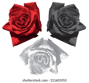 White, red and black roses, polygon design, vector illustration