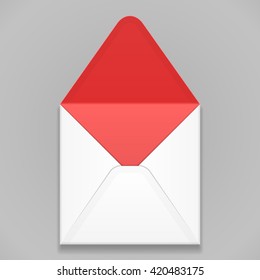 White Red Blank Envelope. Illustration Isolated On Gray Background. Mock Up Template Ready For Your Design. Vector EPS10