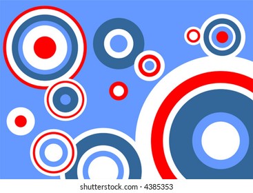 White, red and blue circles on a dark blue background.