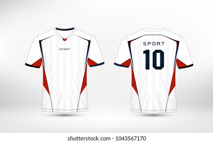 White, red and blue pattern sport football kits, jersey, t-shirt design template