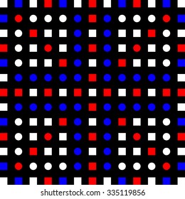 white, red and blue pixel art pattern on black background
