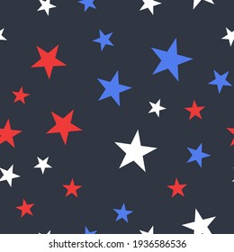 White, Red and Blue Stars with Dots Seamless Pattern