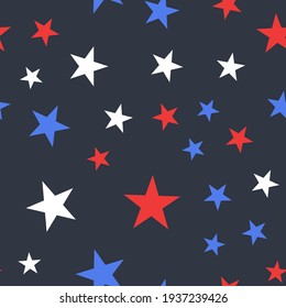 White, Red and Blue Stars Seamless Pattern. American motive texture.