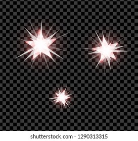 White and red bright glowing and shining star dflares effect isolated on transparent background. Vector illustration