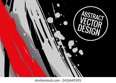 White and red brush stroke on black background. Japanese style. Vector illustration of grunge wave stains.Vector brushes illustration.