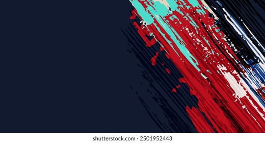 white and red brush stroke pattern The dark navy blue background 