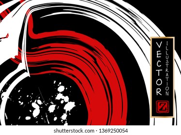 white and red brush strokes on black background. Japanese style. Vector illustration of grunge stains