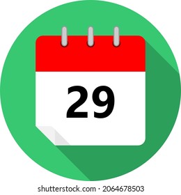 white and red calendar page with day 29 written in black and a green circle background whith shadows clipart vector editable changeable image