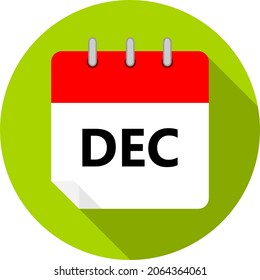 white and red calendar page with December month abbreviation DEC written in black and a green circle background whith shadows clipart vector editable changeable image