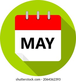 white and red calendar page with May month abbreviation MAY written in black and a green circle background whith shadows clipart vector editable changeable image