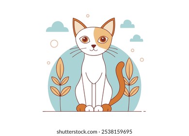 White red cat sitting on the street