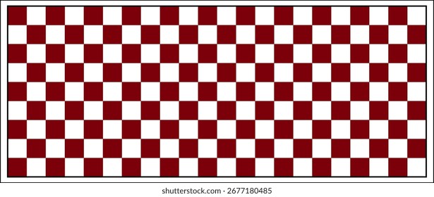 weiße und rote karierte Flagge für Rennhintergrund und Textur. 3D-Illustrationsbanner. extremes Breitbildverhältnis. 3D-Illustration der modernen Kunst