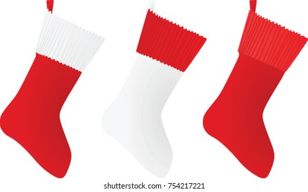 White and red Christmas sock. vector illustration