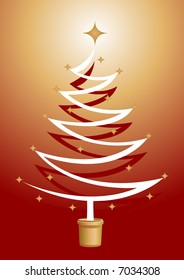 White and Red christmas tree with star ornaments, red gold background and a gold star on top