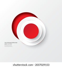 White and red circle paper cut style abstract vector on white background