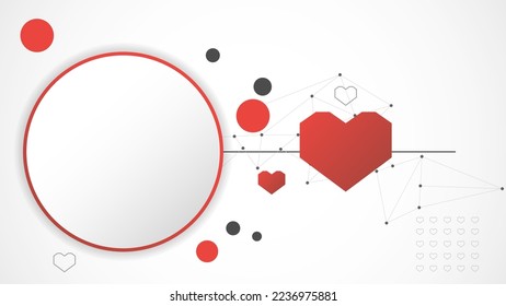 abstracto del fondo del corazón de la tecnología del círculo rojo blanco. tecnología con línea digital, adn, corazón rojo, punto, alta tecnología, gris, ciencia, vector. círculo tecnológico para el día de San Valentín, fondo, fondo de pantalla.