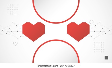 white red circle technology heart background abstract. technology with line digital, dna, red heart, dot, hi-tech, grey, science, vector. circle technological for valentine day, background, wallpaper.