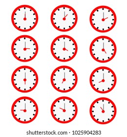 white and red clock at all time 12 clock on white background vector illustration