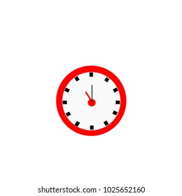 white and red clock vector illustration at 11.00 o'clock on white background.