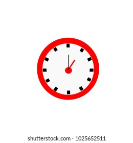 white and red clock vector illustration at 1.00 o'clock on white background.