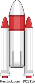 White and red color space rocket vector illustration. Space rocket launch and flies.