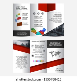 White and red color, trend and creative concept tri-fold design. Tri fold brochure template. 
Tri fold brochure design with place for photo.