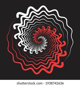 White and Red color wave lines in spiral. Yin and yang style.