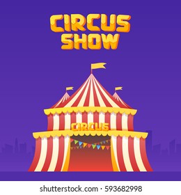 The white and red colored canvas on the purple background with the circus show text over it.