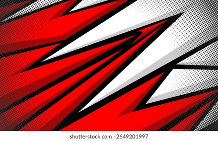 Witte en rode kleuren met halftoon en geometrische vormen van bliksemsport achtergrond