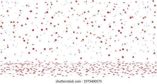 White and red confetti rain on white background