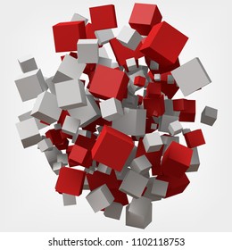 white and red cubes. 3d style vector illustration.