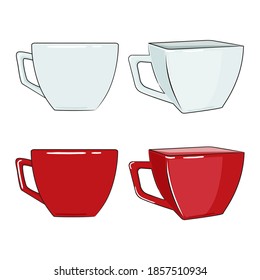 Cubos blancos y rojos para el espresso aislados sobre fondo blanco. Ilustración vectorial.