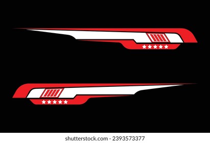White and red decals. Can be used to decorate both sides of car doors.