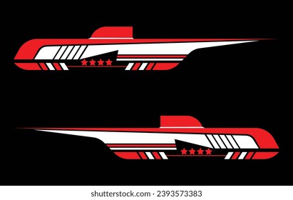 White and red decals. Can be used to decorate both sides of car doors.