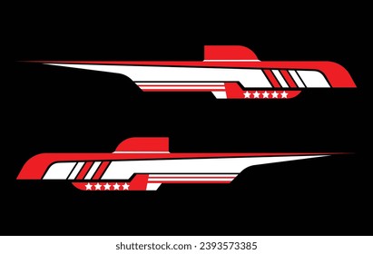 White and red decals. Can be used to decorate both sides of car doors.