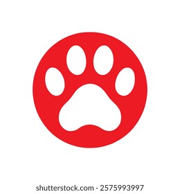 White and red dog paw print silhouette icon vector illustration design on white background.