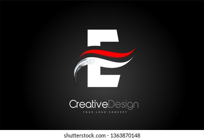 White and Red E Letter Design Brush Paint Stroke. Letter Logo on Black Bakground