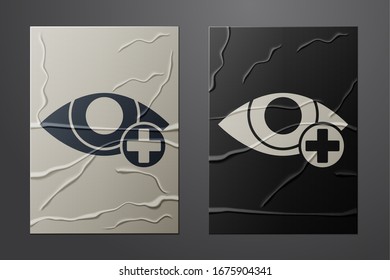 Icono de efecto Ojo rojo blanco aislado en fondo de papel desmitificado. Signo de enrojecimiento ocular. Enfermedad inflamatoria de los ojos. Estilo de arte de papel.  Ilustración vectorial