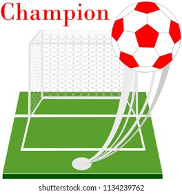 White and red football floating in the green lawn, vector image