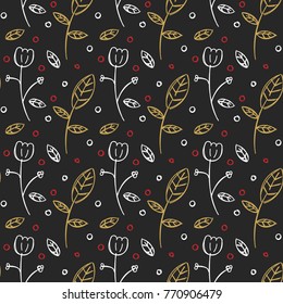 White Red Gold Flower Leaf Berry Snow Pattern