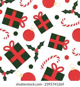 Blanco, rojo, fondo verde de Navidad, bonitos regalos de árbol de Navidad, hermosos colores, patrones de Navidad. papel de envoltura de regalo
